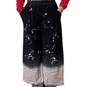 R33-XL NWT Umgee Linen Blend Bleach Dip Dye Elastic Waistband Wide Leg Pants